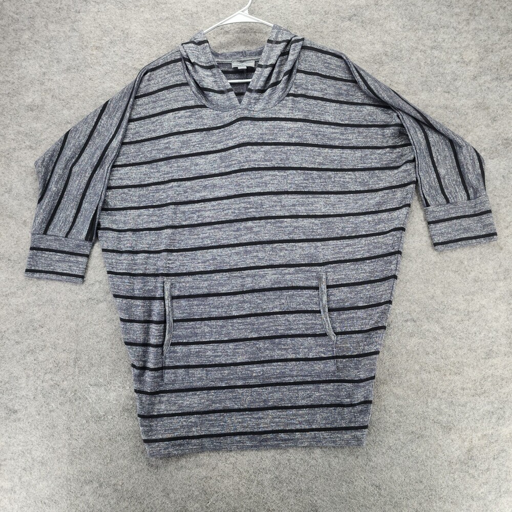 Market Spruce Shirt Womens Large Short Sleeve Hooded Gray Striped